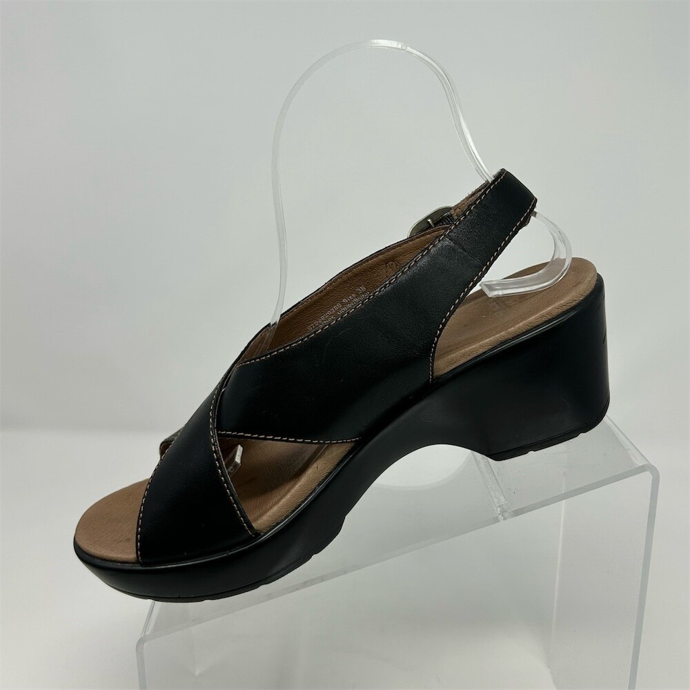 Dansko Jacinda Womens Sandals Black Criss Cross Slingback Wedge Buckle Size 38 - Picture 3 of 13